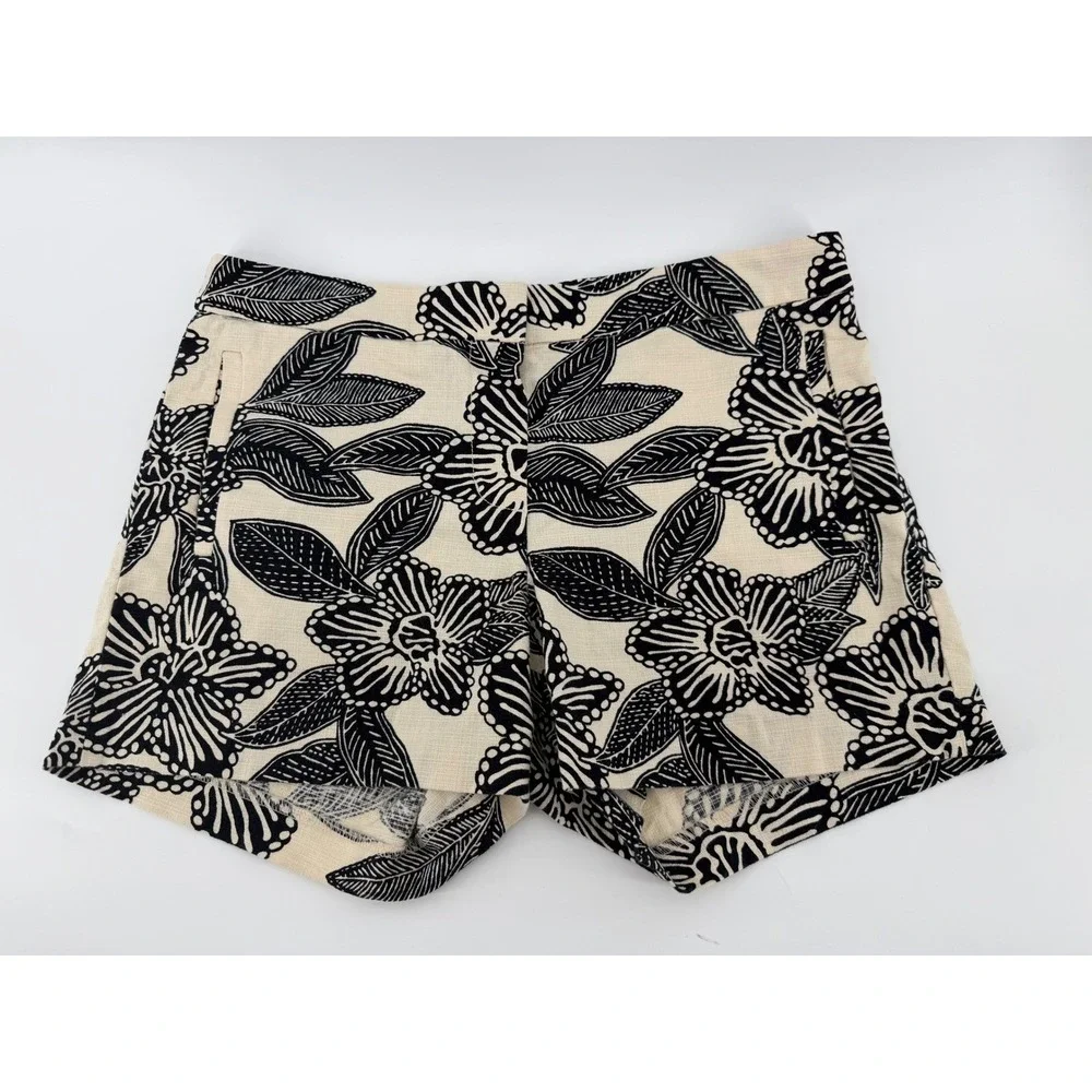 J.Crew‎ Women Black Ivory Floral Cotton Chino Shorts Size 6 Style